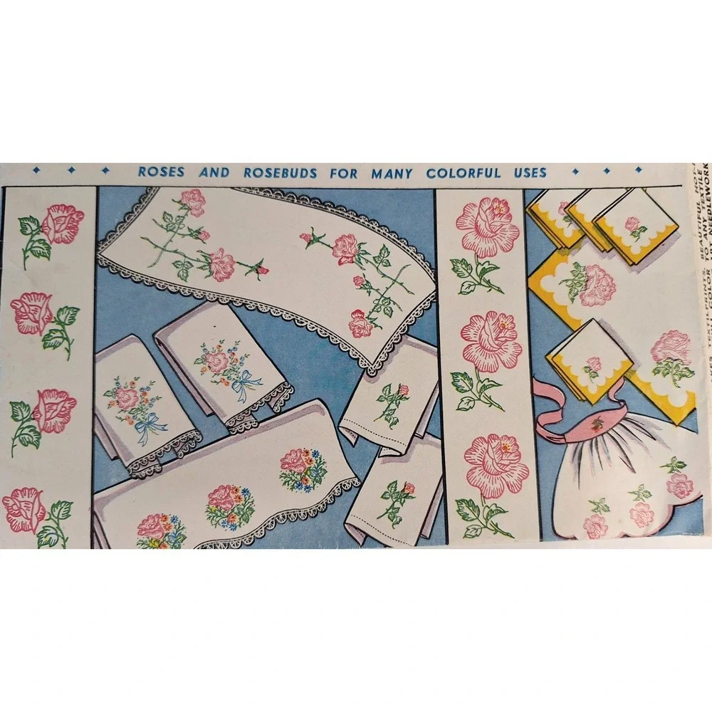 Lot Of 2 Vogart Transfer Floral Patterns Pillowcases Dresser Scarves Towel